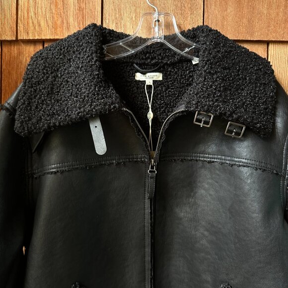 NWT Max Studio London Faux Shearling Faux Leather Zip Front in Women's Large - Picture 6 of 13